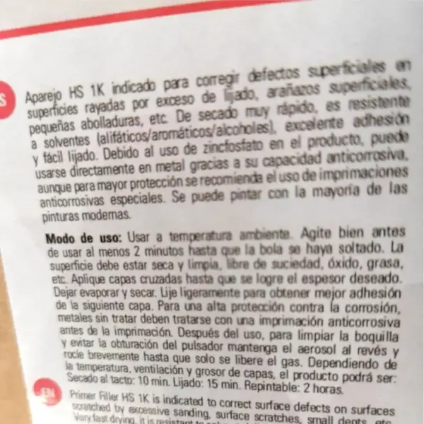 aparejo spray gris oscuro etiqueta