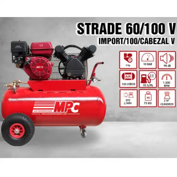 mpc strade 60-100v compresor de aire gasolina 100l