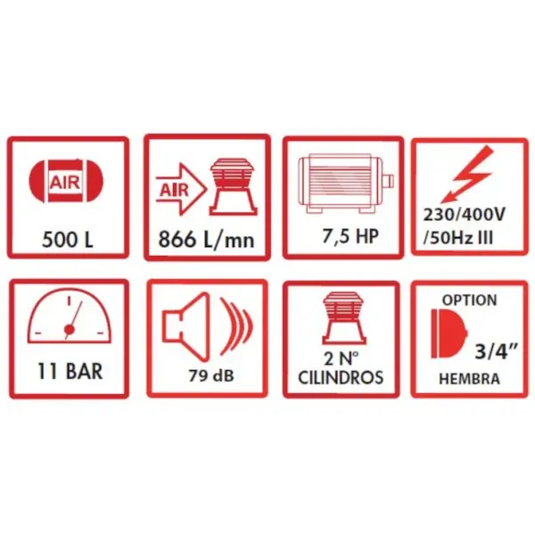 compresor de aire 7,5 cv 500 litros mpc snf 50075