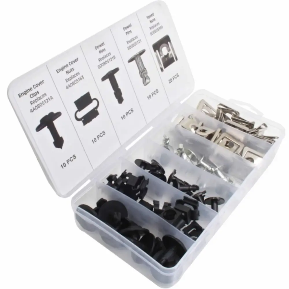 Juego de Clips para la Tapa del Motor VW Audi Skoda Seat – Kit de 60 Unidades con Tornillos y Pasadores de Montaje 3 tuercas elasticas tapa-motor vw