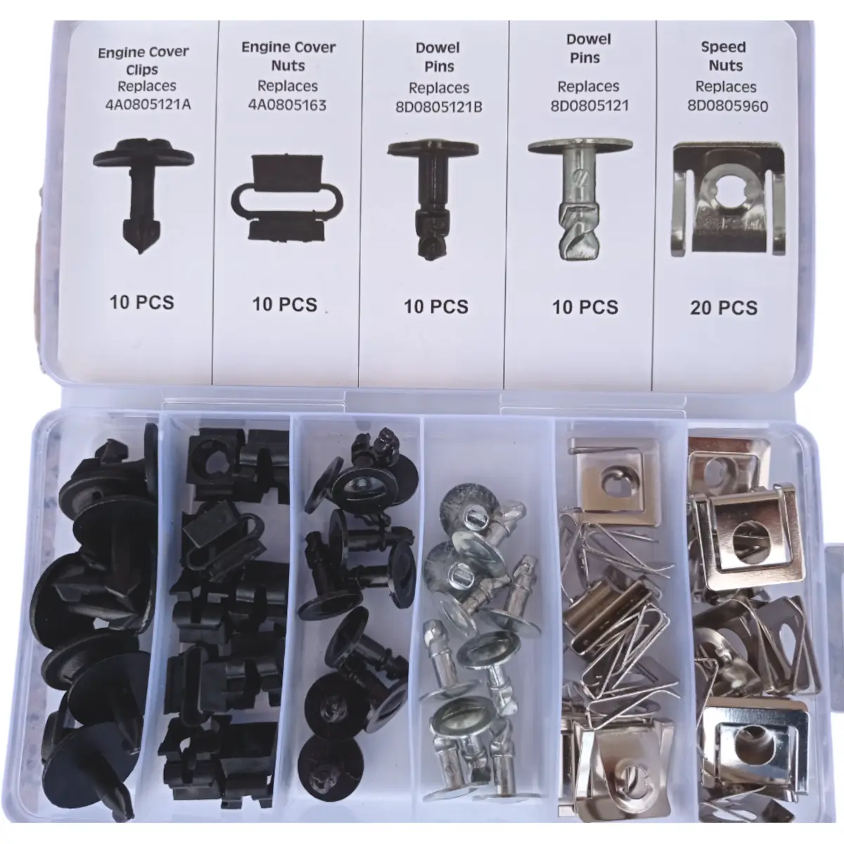 Juego de Clips para la Tapa del Motor VW Audi Skoda Seat – Kit de 60 Unidades con Tornillos y Pasadores de Montaje 1 surtido grapas y tornillos plancha carter